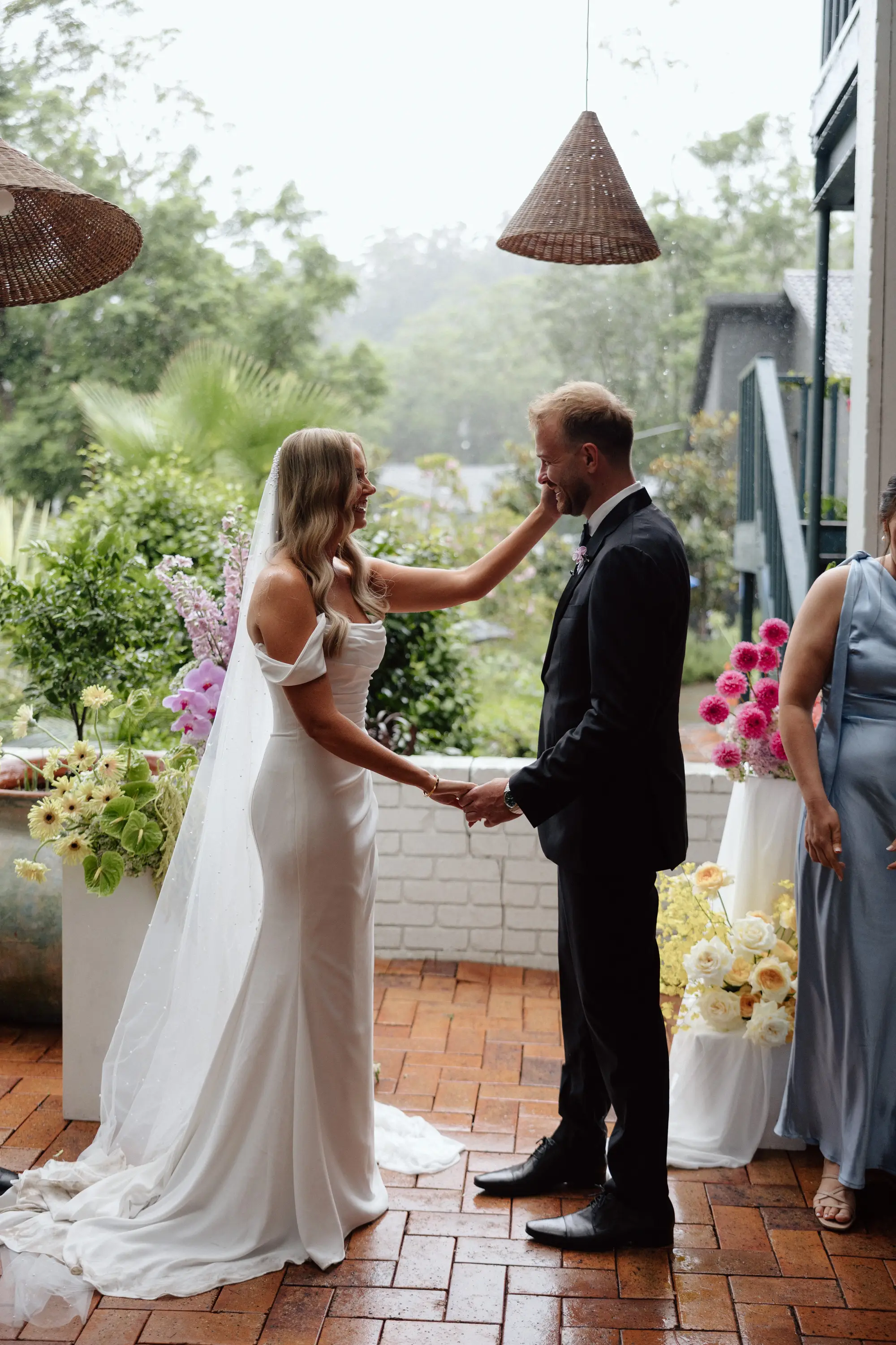 A couple sharing a quiet moment together on their wedding day
