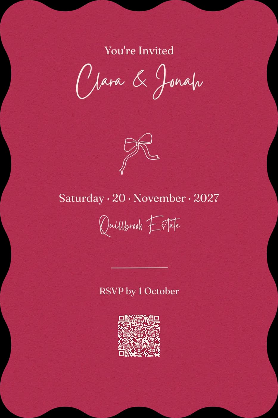 The invitation in the same design, with a QR code that opens the RSVP