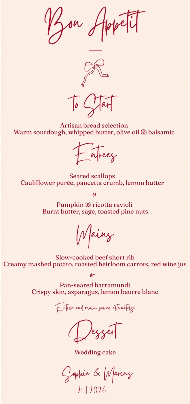 RUBAN wedding menu