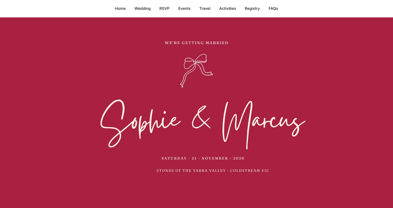 Published wedding website for Sophie & Marcus